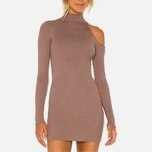 NBD Revolve Moira Dress Cut Out Bodycon Long Sleeve Dress Mocha Size Small